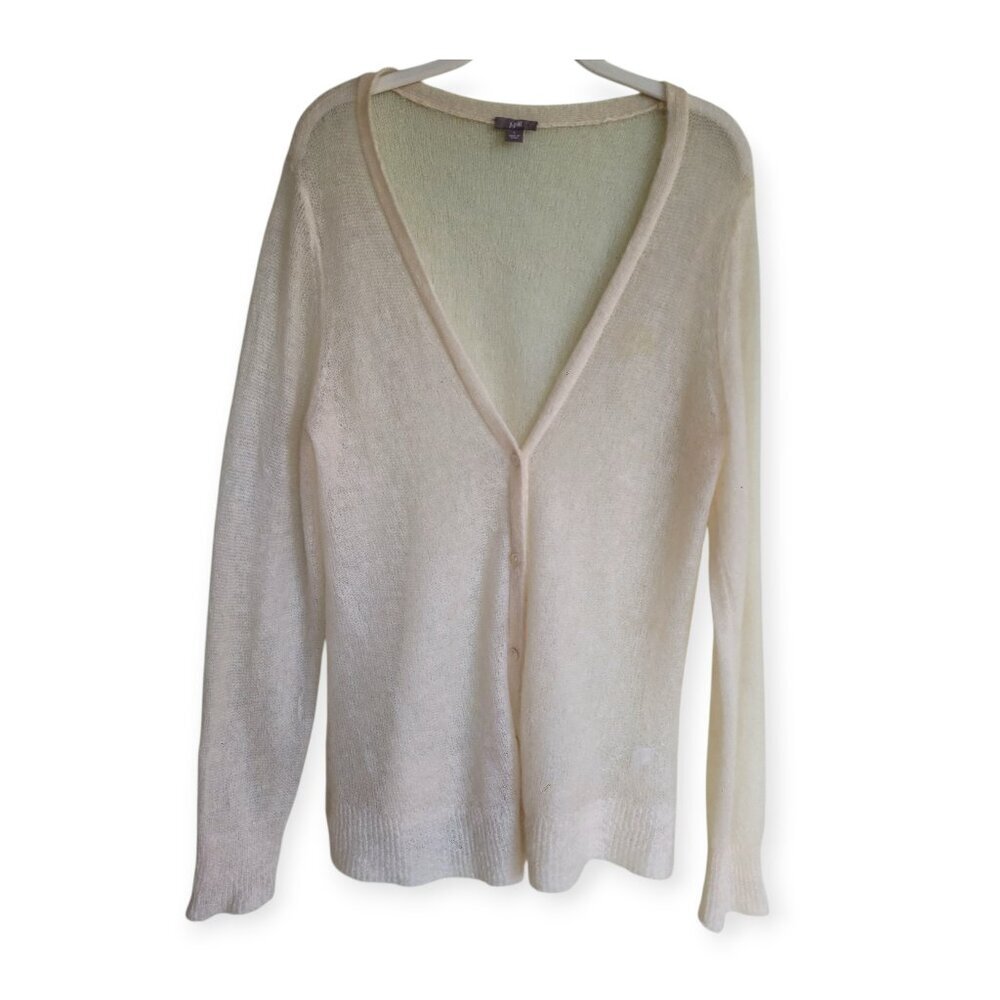 JJill White Mohair-Blend Cardigan Size L Lightweight Cozy Layering Essential